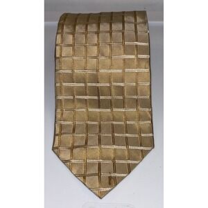 Hugo Boss Tie Men's Gold Geometric Silk Made In Italy 3.5" Wide 56" Length